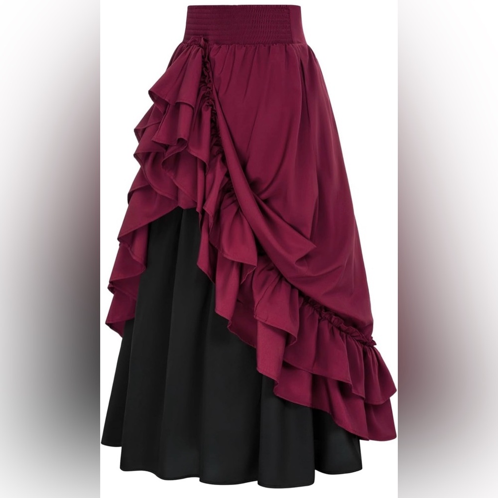 Womens Burgundy Ruffled Tiered Skirt